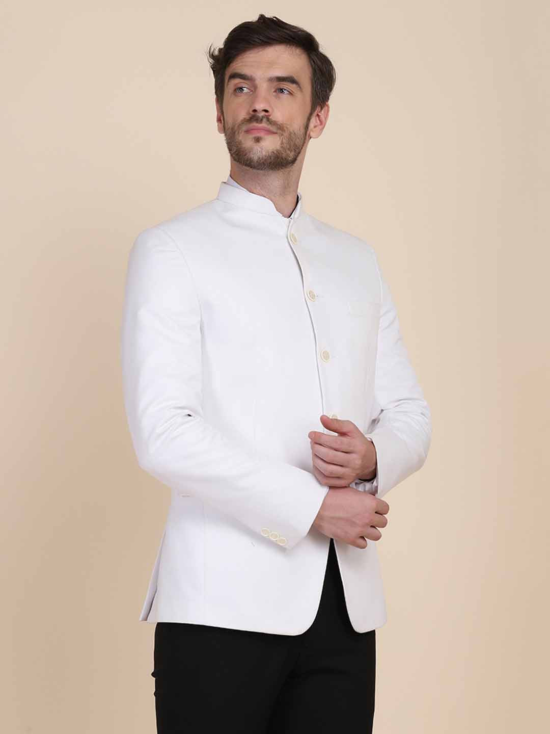 Men White Bandgala Blazers - Tahvo India