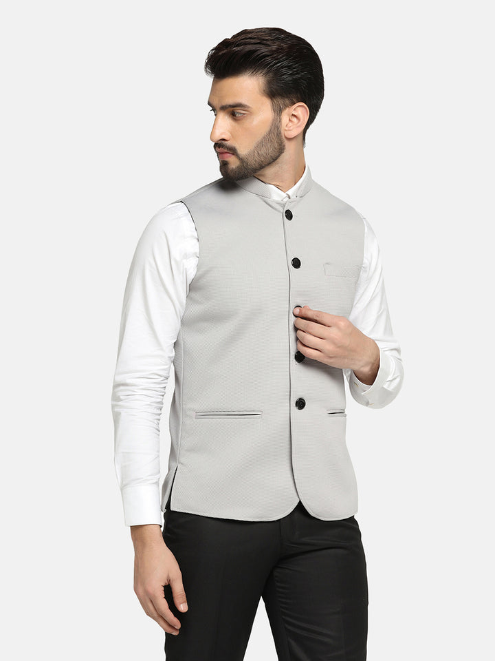 Men Grey Textured Nehru Jacket - Tahvo India