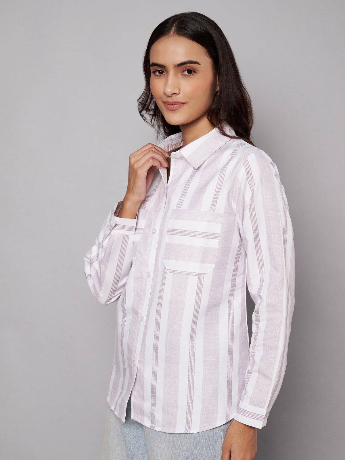Women Stiped cotton 2 pocket shirt