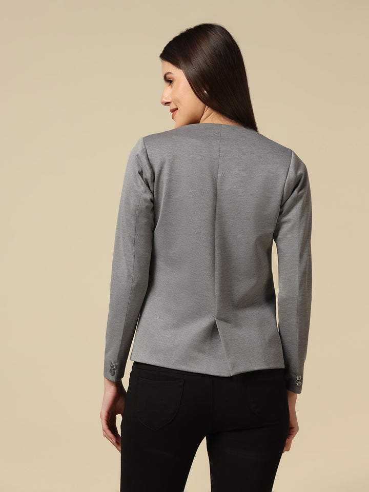 Women Grey Single Breasted Blazer - Tahvo India