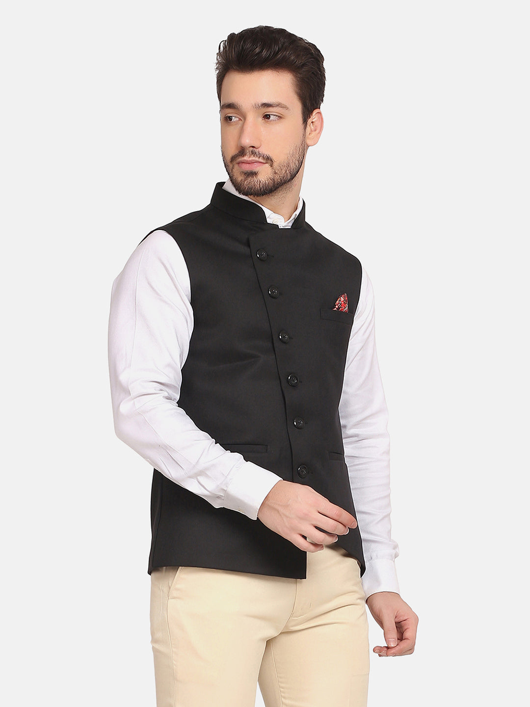 Men Black Angrakha Nehru Jacket - Tahvo India