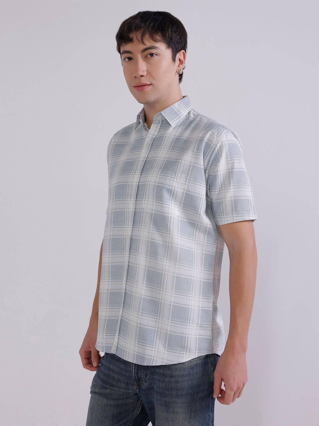 Blue check casual shirt