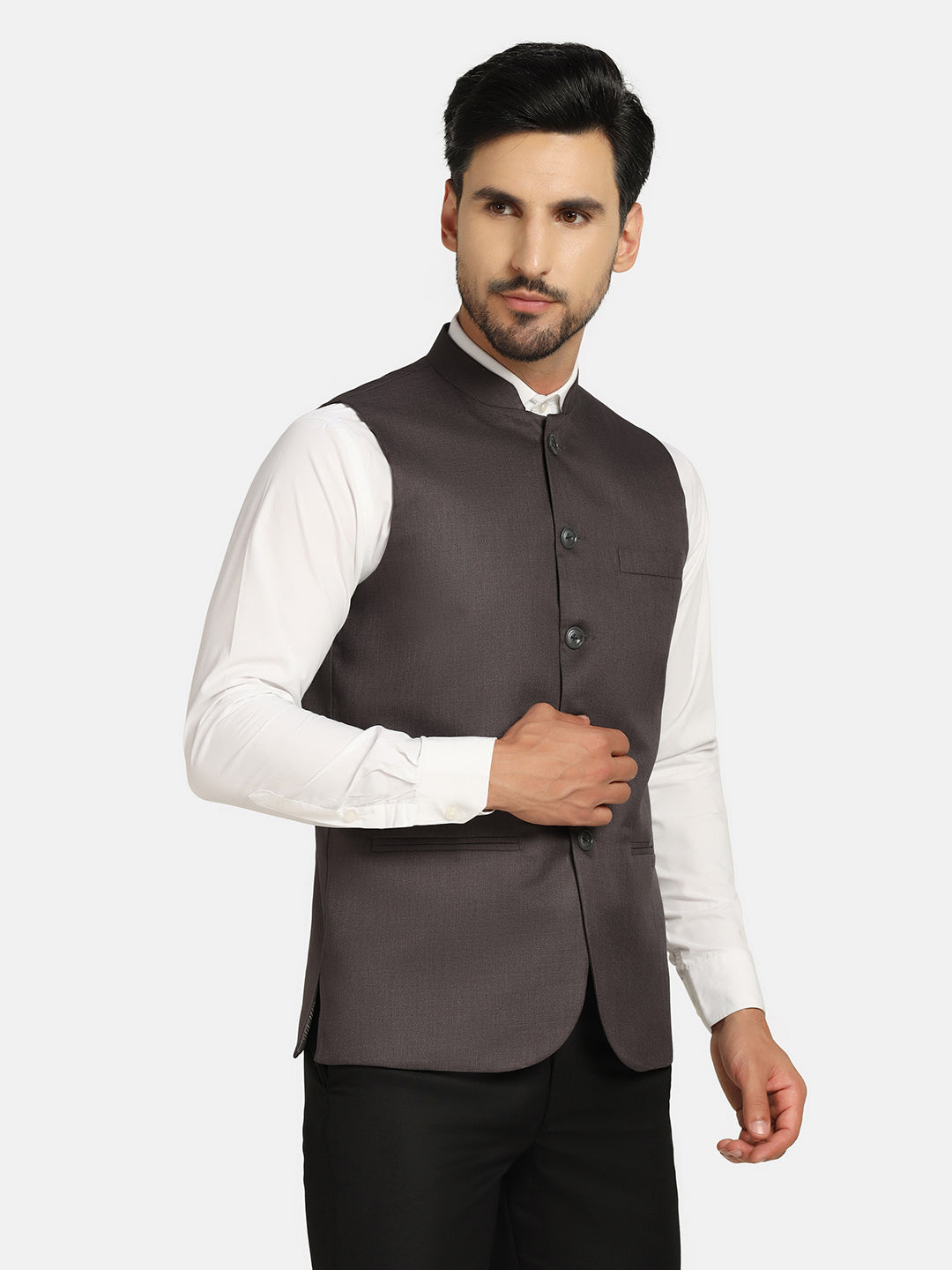 Men Grey Solid Nehru Jacket - Tahvo India