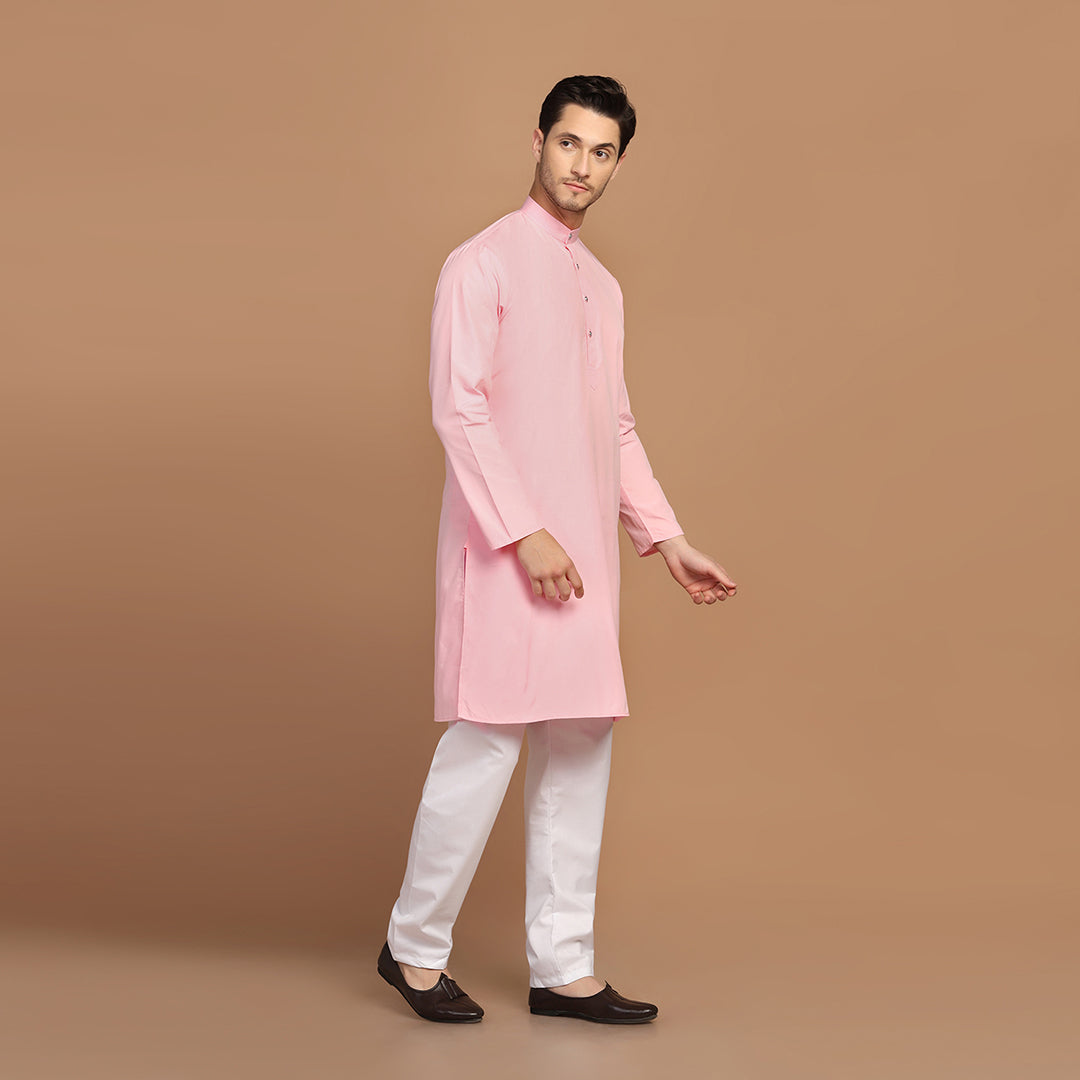 Men Pink Solid Kurta