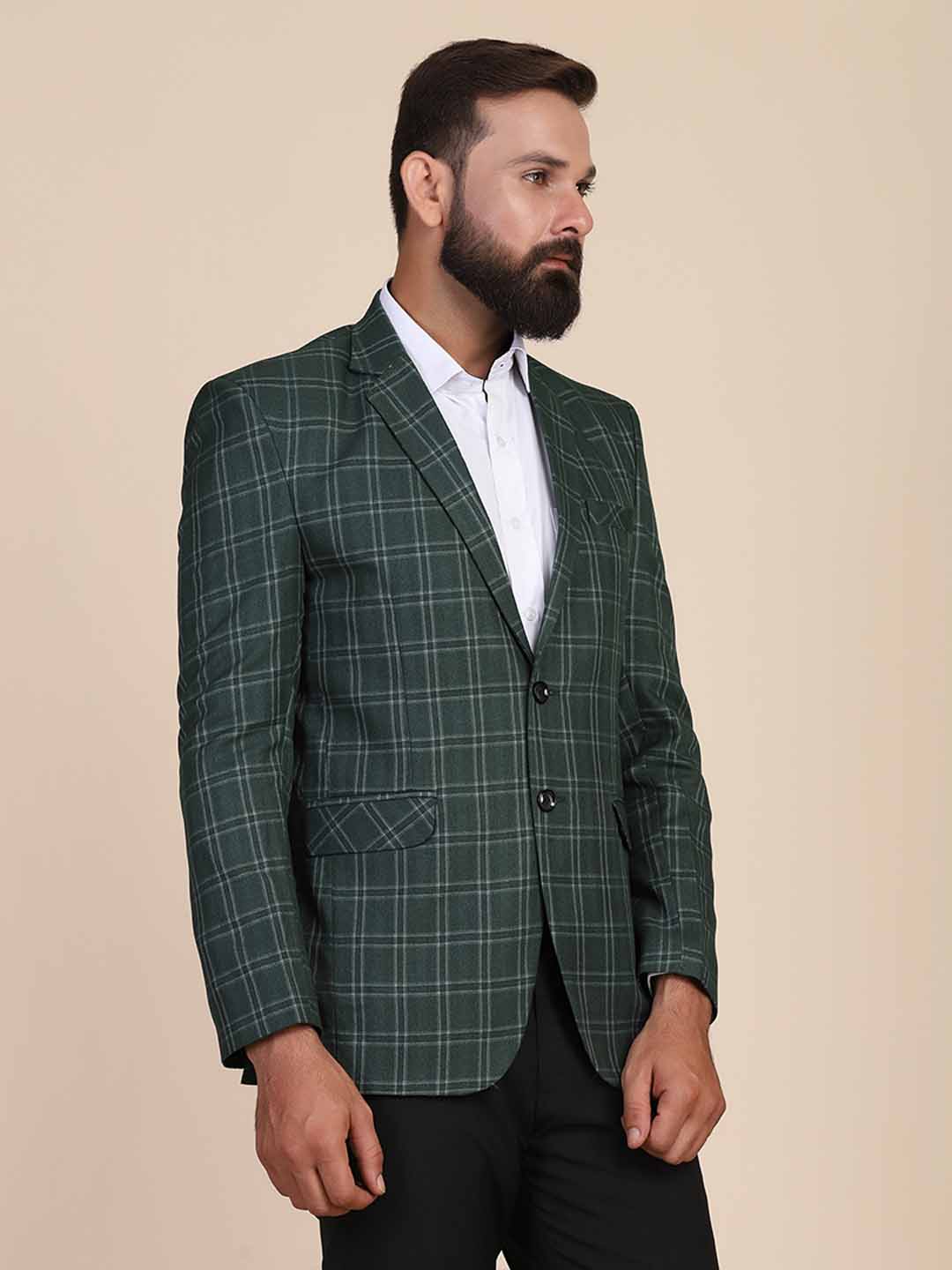 Men Tweed Green Check Blazer - Tahvo India