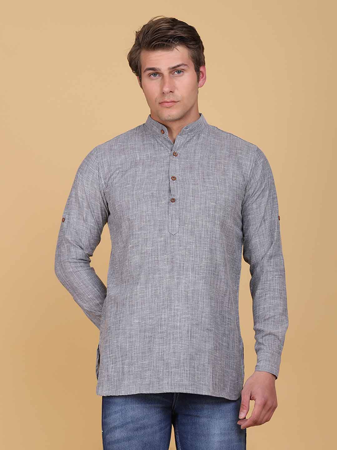 Men Slim Fit Grey Kurta Shirt