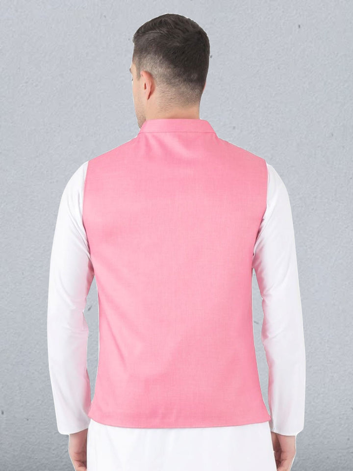 Men Pink Button Nehru Jacket - Tahvo India