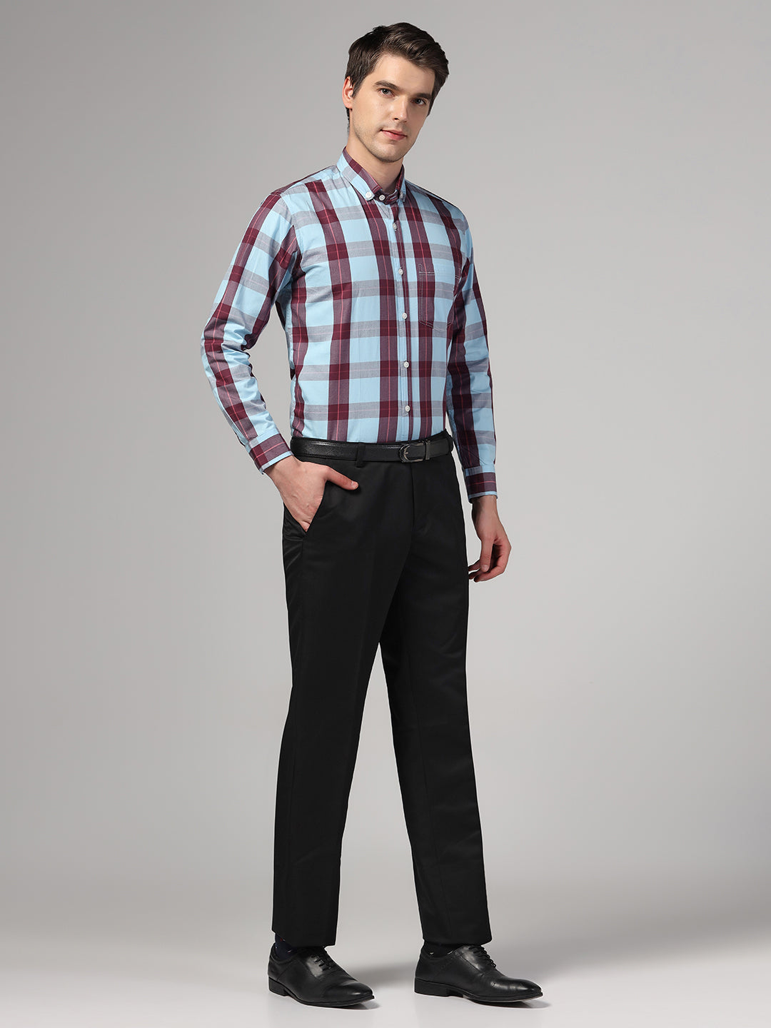 Men Blue Check Shirt & Trousers Set - Tahvo India