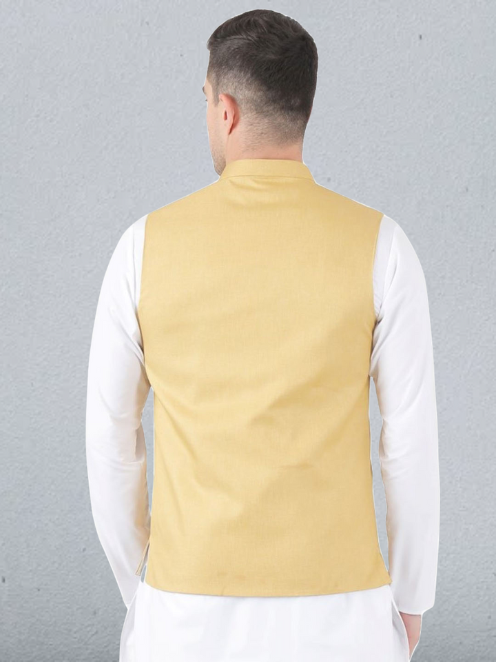 Men Golden Button Nehru Jacket - Tahvo India