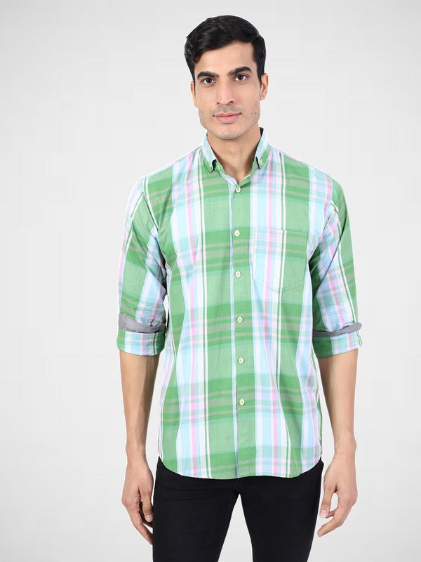 Men Green Checkered Casual Shirt