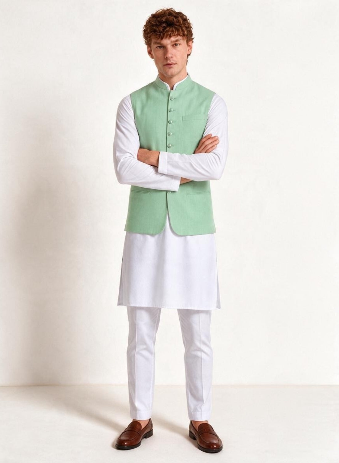Men Kurta Set With 9 Button Jacket