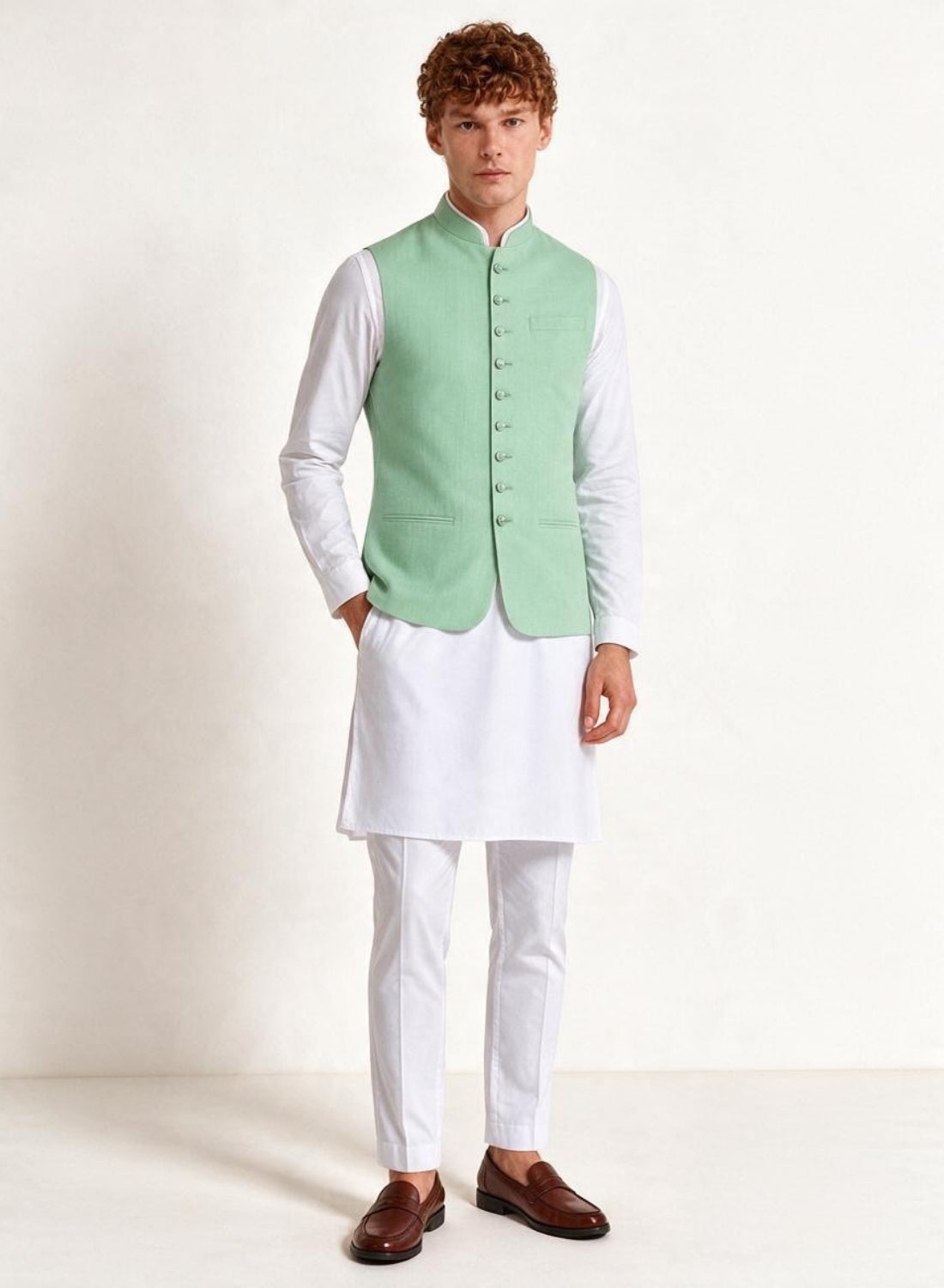 Men Kurta Set With 9 Button Jacket