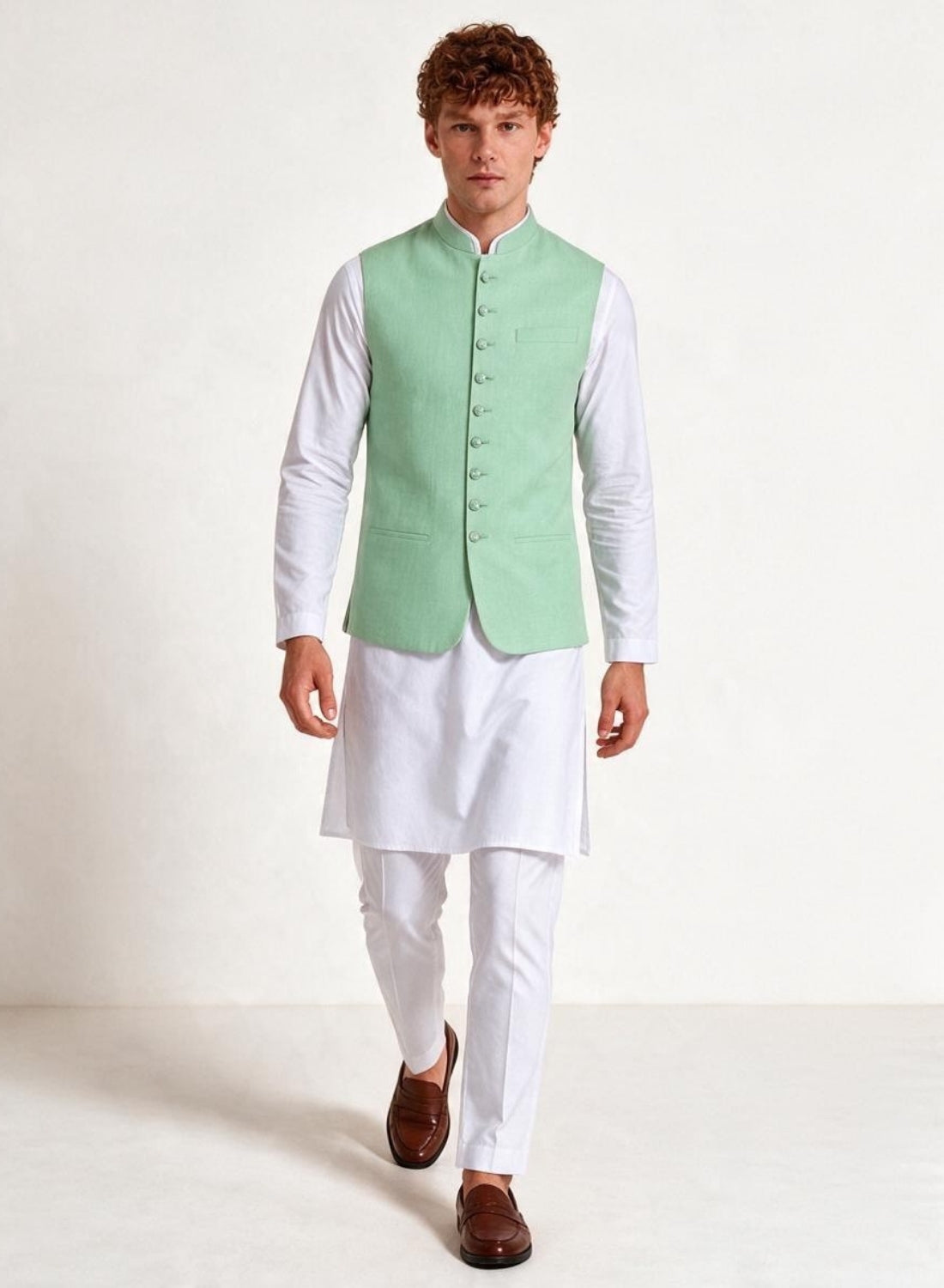 Men Kurta Set With 9 Button Jacket