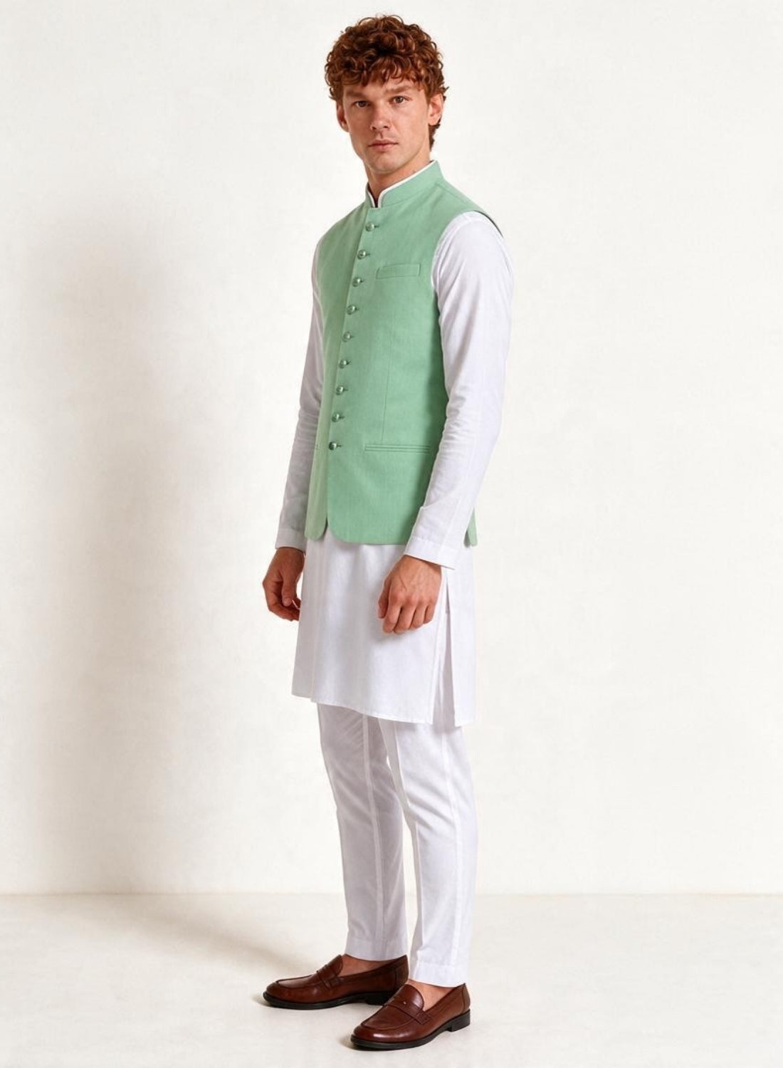 Men Kurta Set With 9 Button Jacket