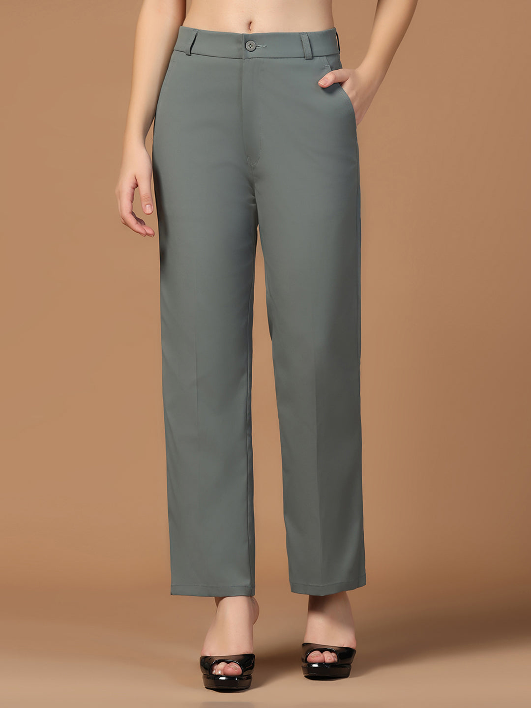 Women Green Straight Fit Trousers - Tahvo India