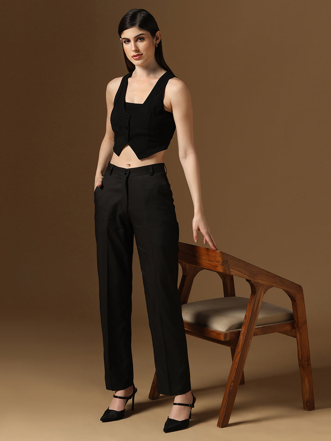 Black Straight Fit Trousers - Tahvo India