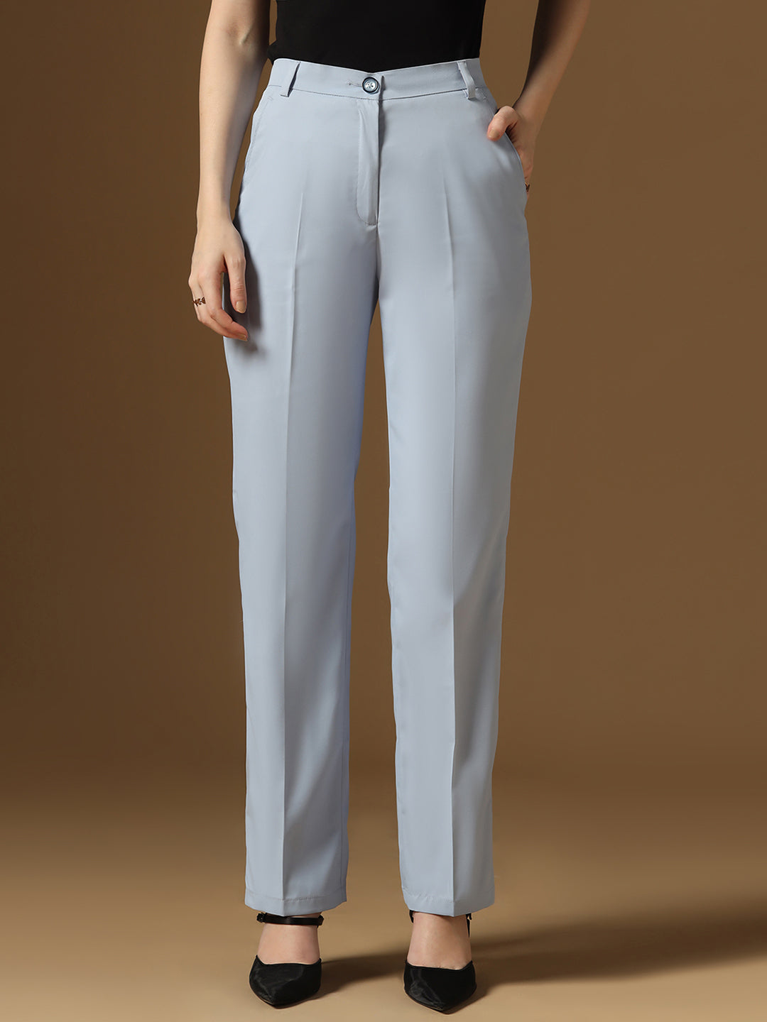Sky Blue Straight Fit Trousers - Tahvo India