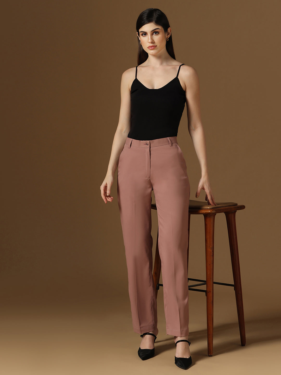 Rose Pink Straight Fit Trousers - Tahvo India