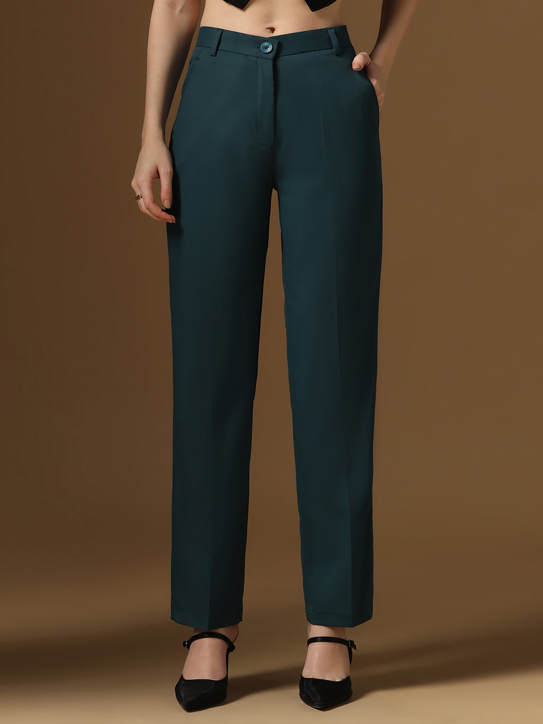 Turquoise Straight Fit Trousers - Tahvo India