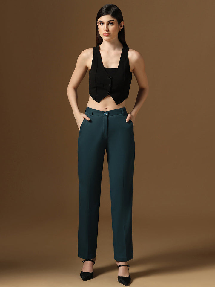 Turquoise Straight Fit Trousers - Tahvo India