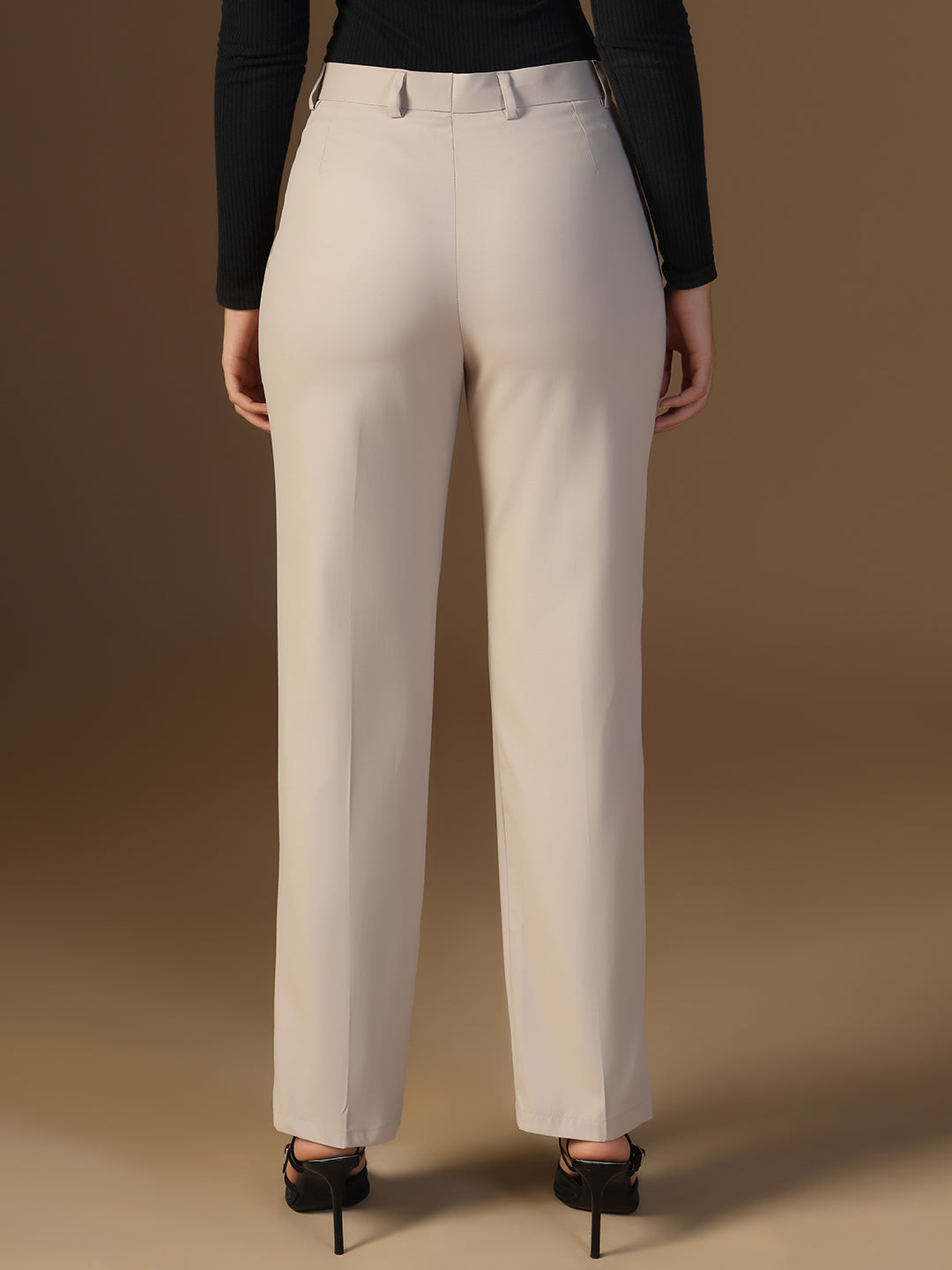 Women Beige Latte Elasticated Waistband Trouser - Tahvo India