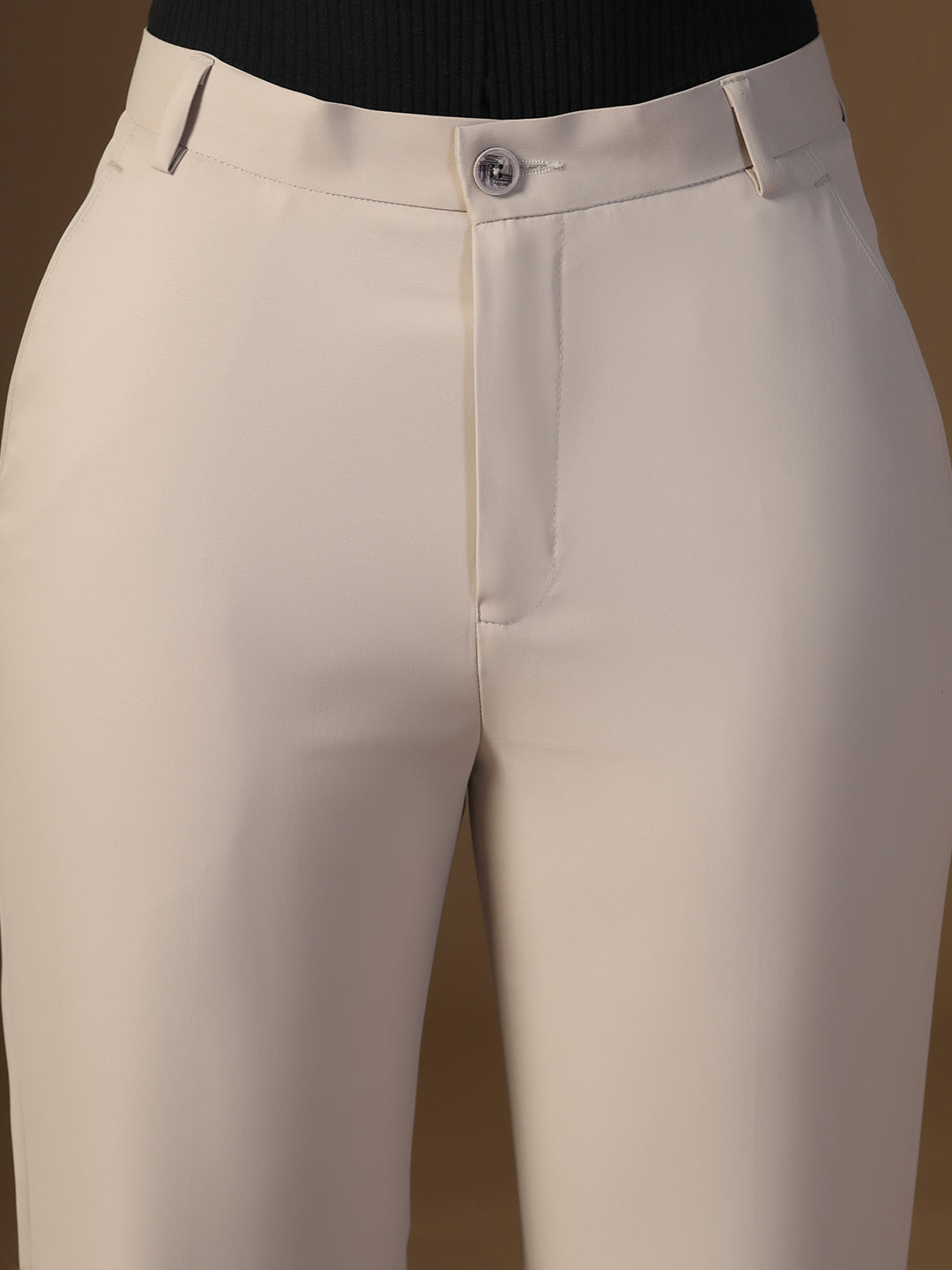 Women Beige Latte Elasticated Waistband Trouser - Tahvo India