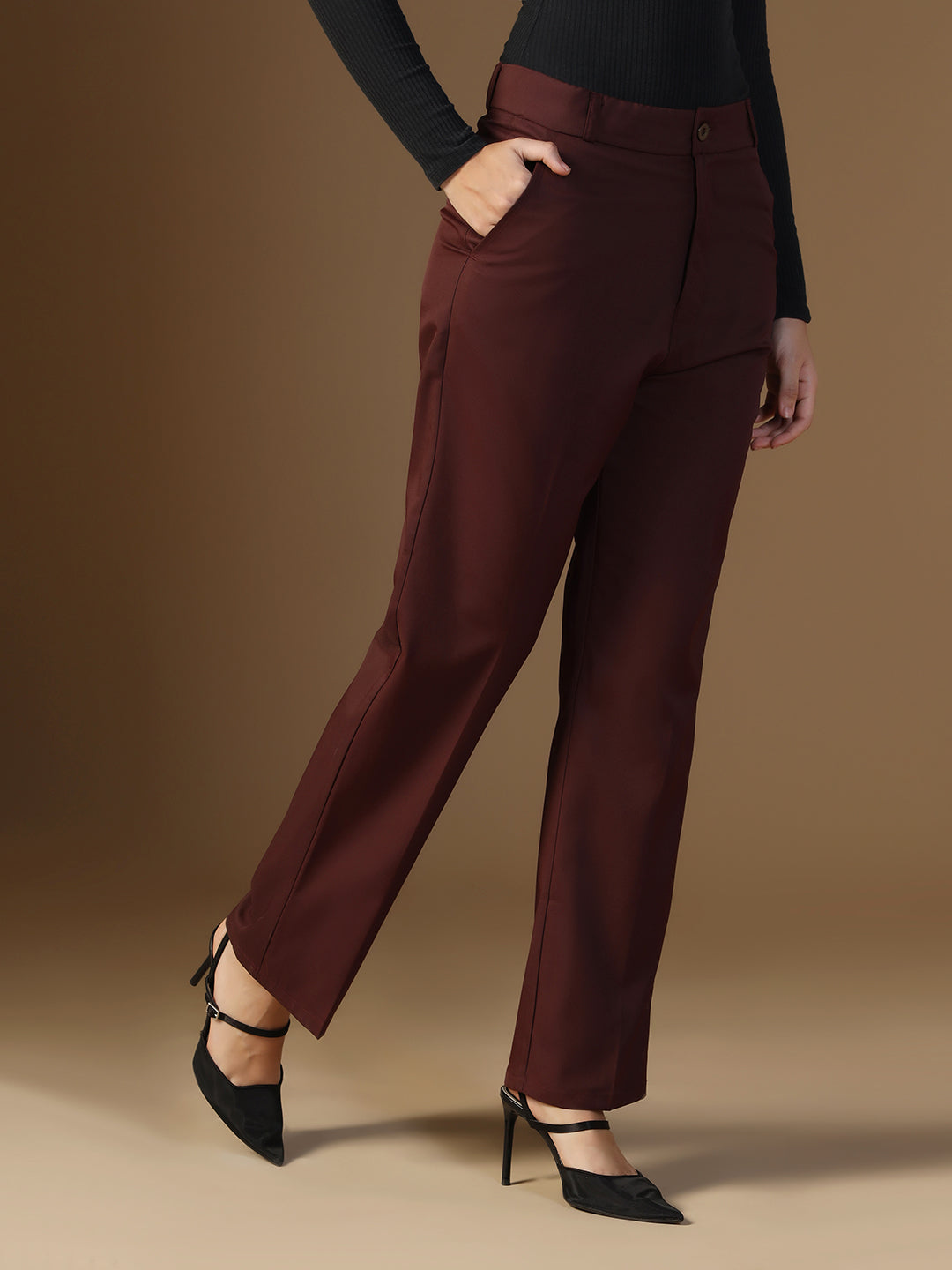 Women Maroon Elasticated Waistband Trouser - Tahvo India