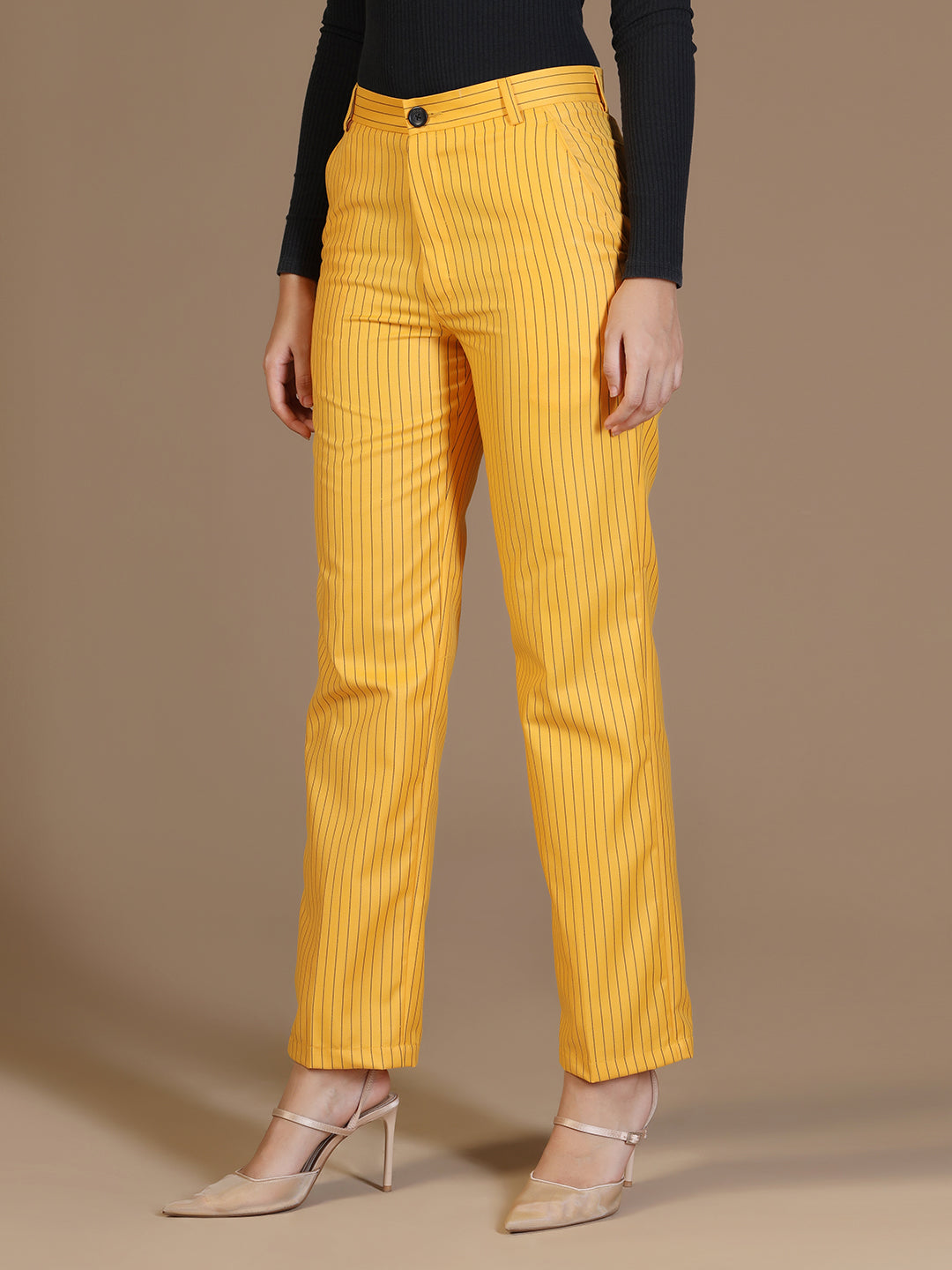 Women Yellow Stripes Elasticated Waistband Trouser - Tahvo India