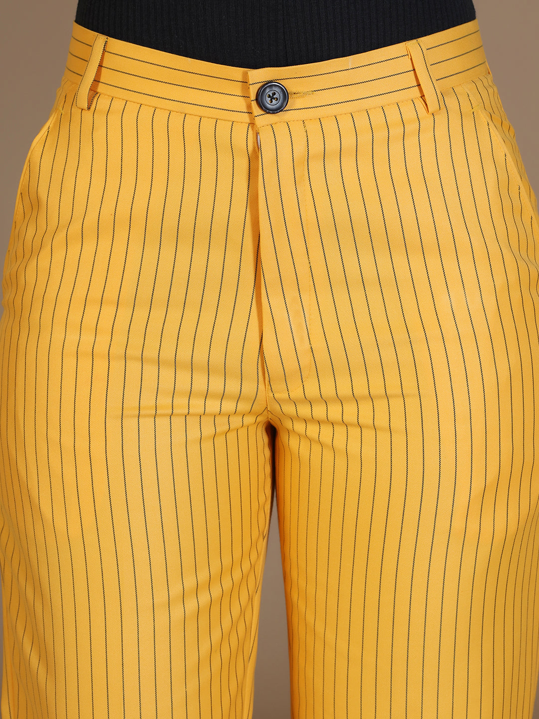 Women Yellow Stripes Elasticated Waistband Trouser - Tahvo India