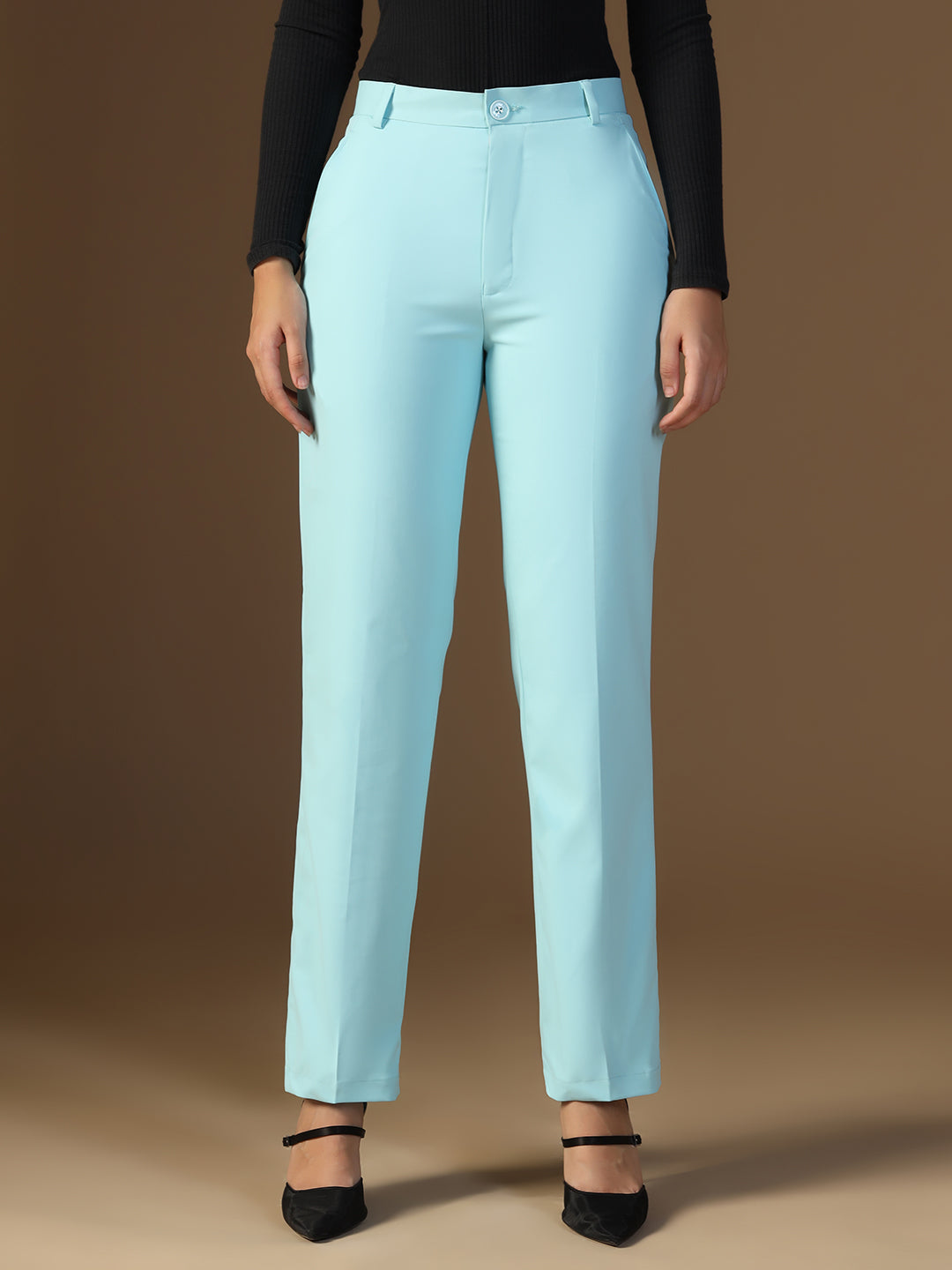 Women Ice Blue Elasticated Trouser - Tahvo India