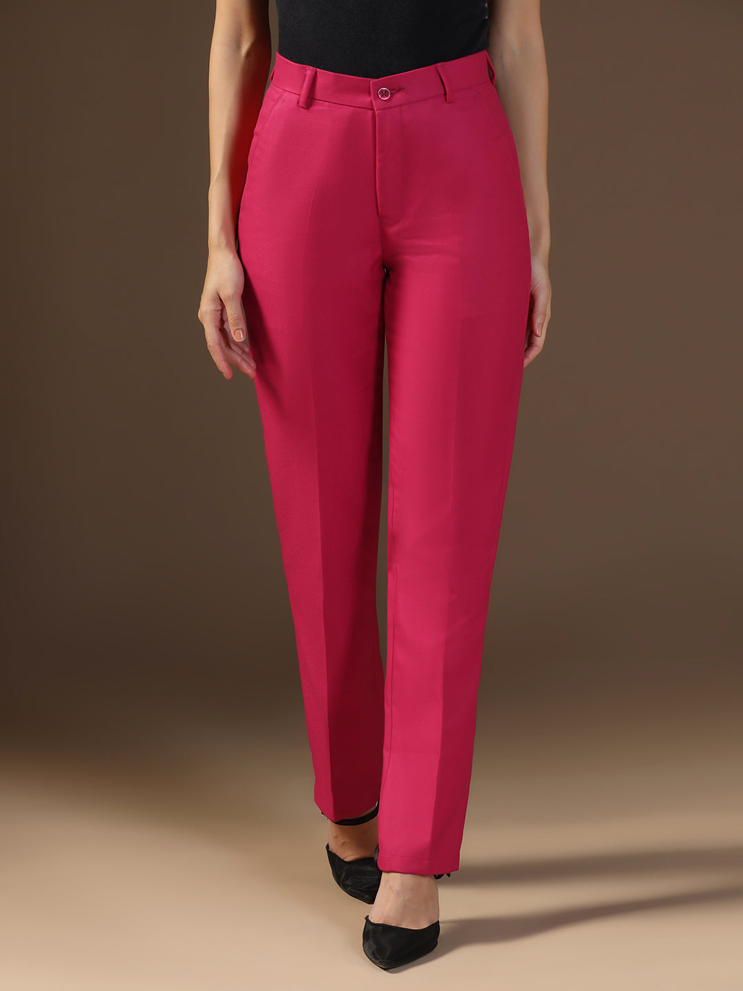Women Hot Pink Elasticated Waistband Trouser - Tahvo India