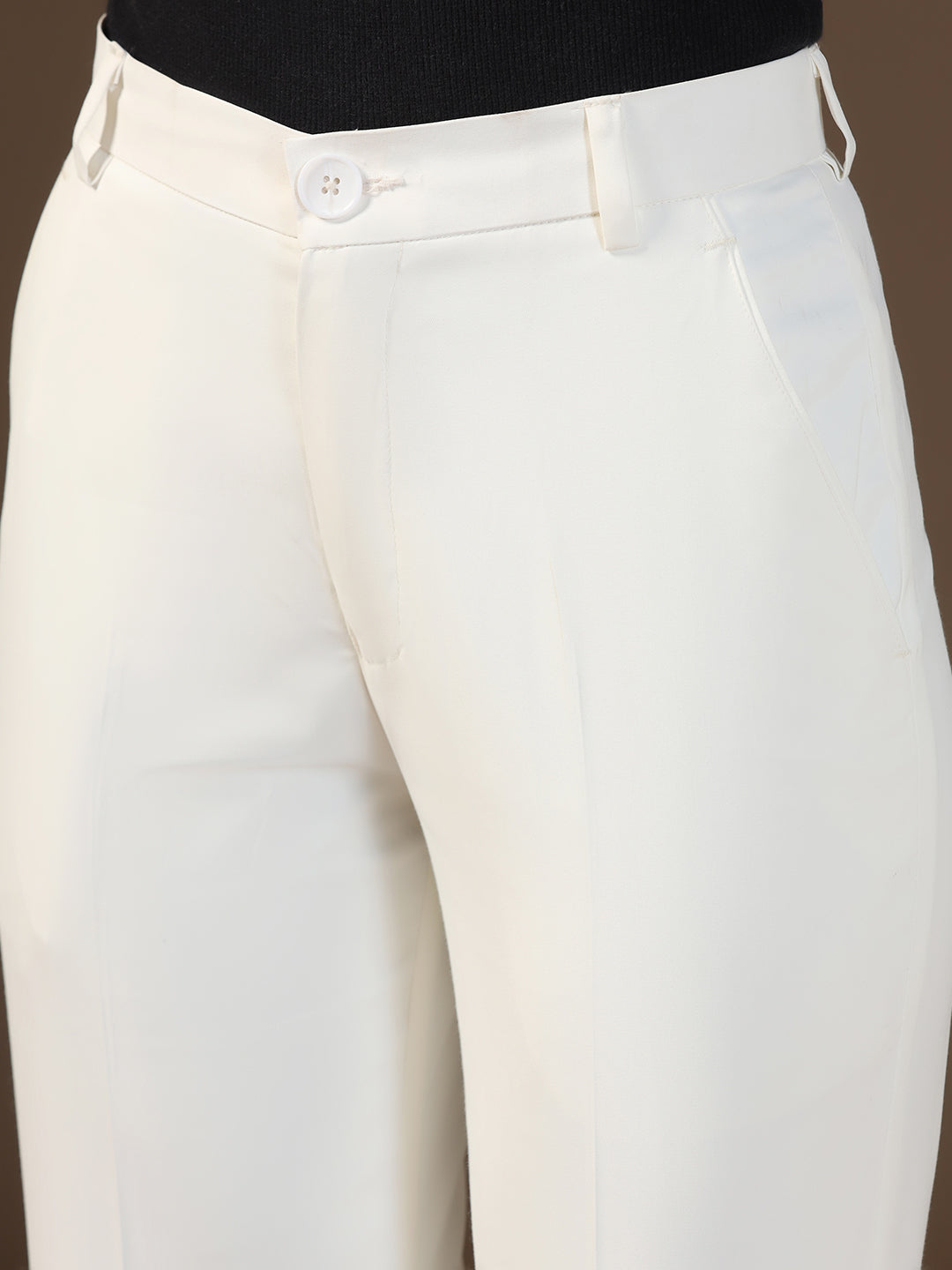 Women White Elasticated Waistband Trouser - Tahvo India