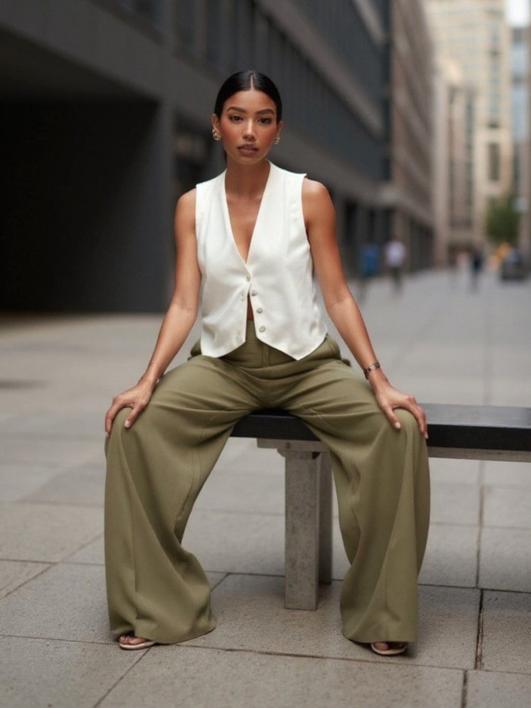 Women Solid Green Wide Leg Trousers