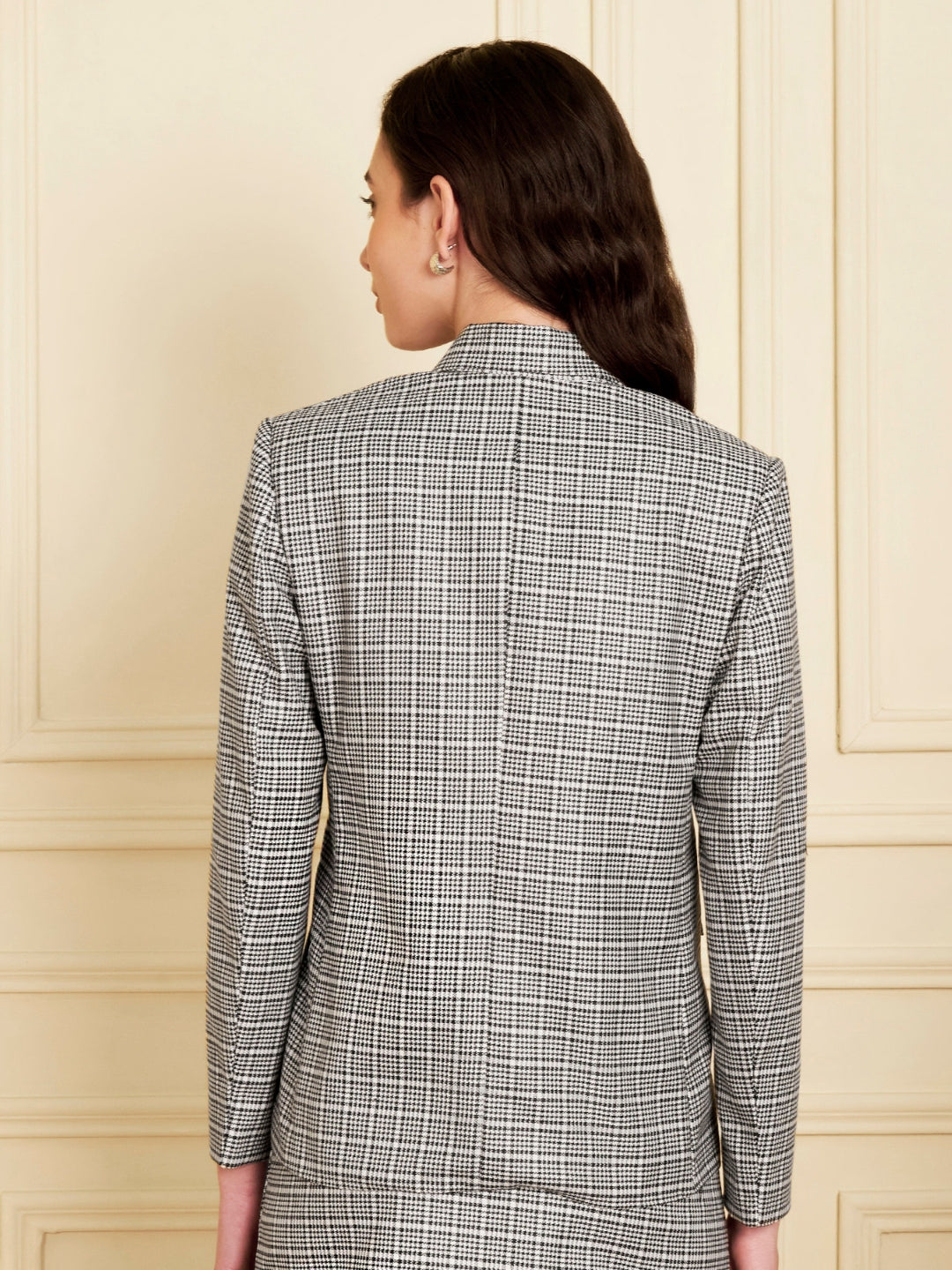 Checked Notched Lapel Double-Breasted Blazers