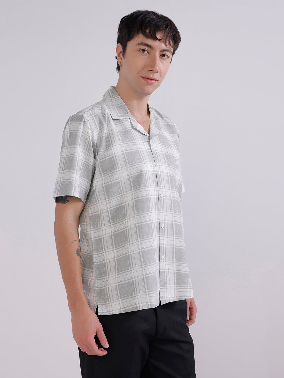 Mens grey check boxy casual shirt