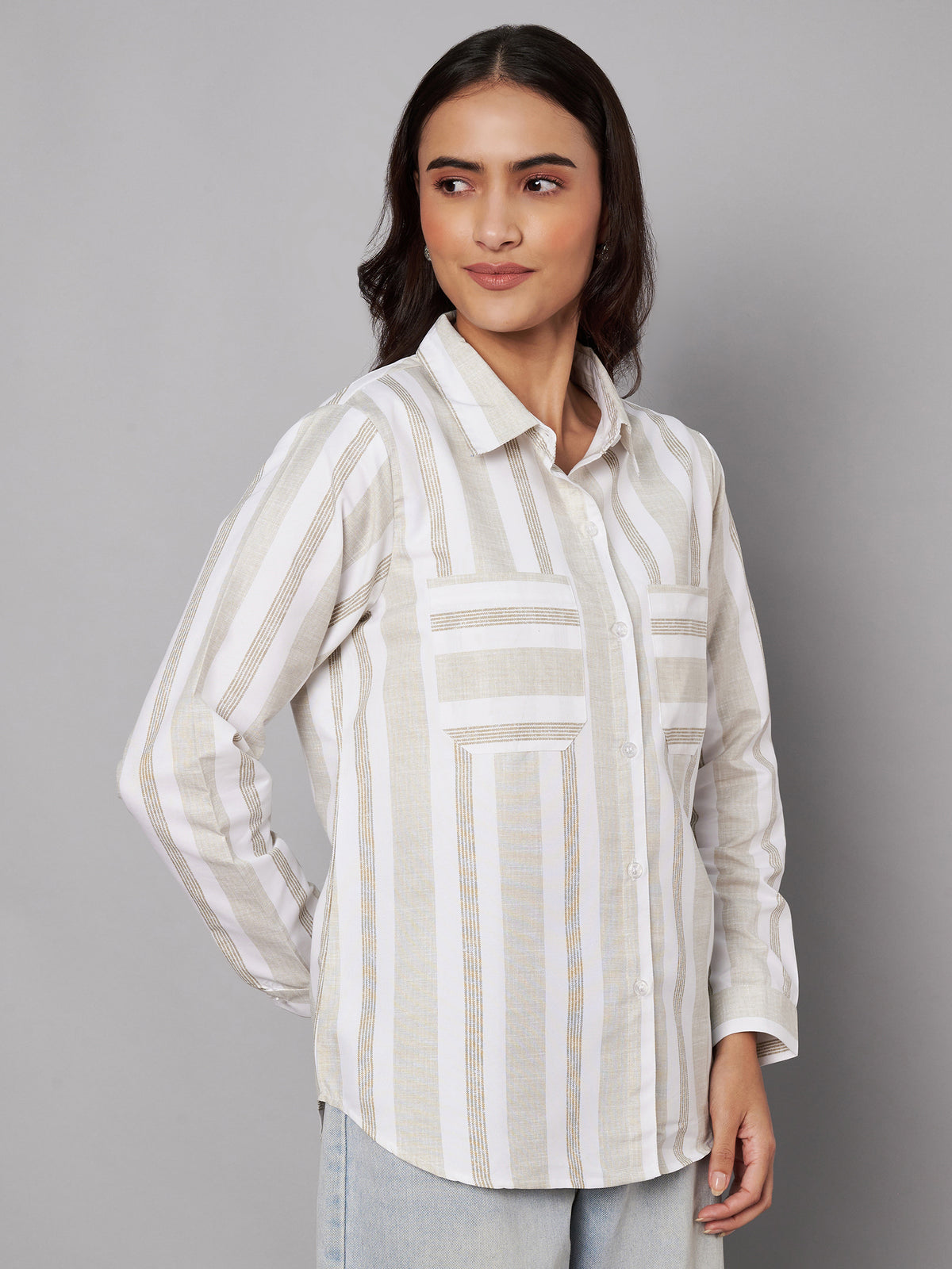 Stiped cotton 2 pocket shirt