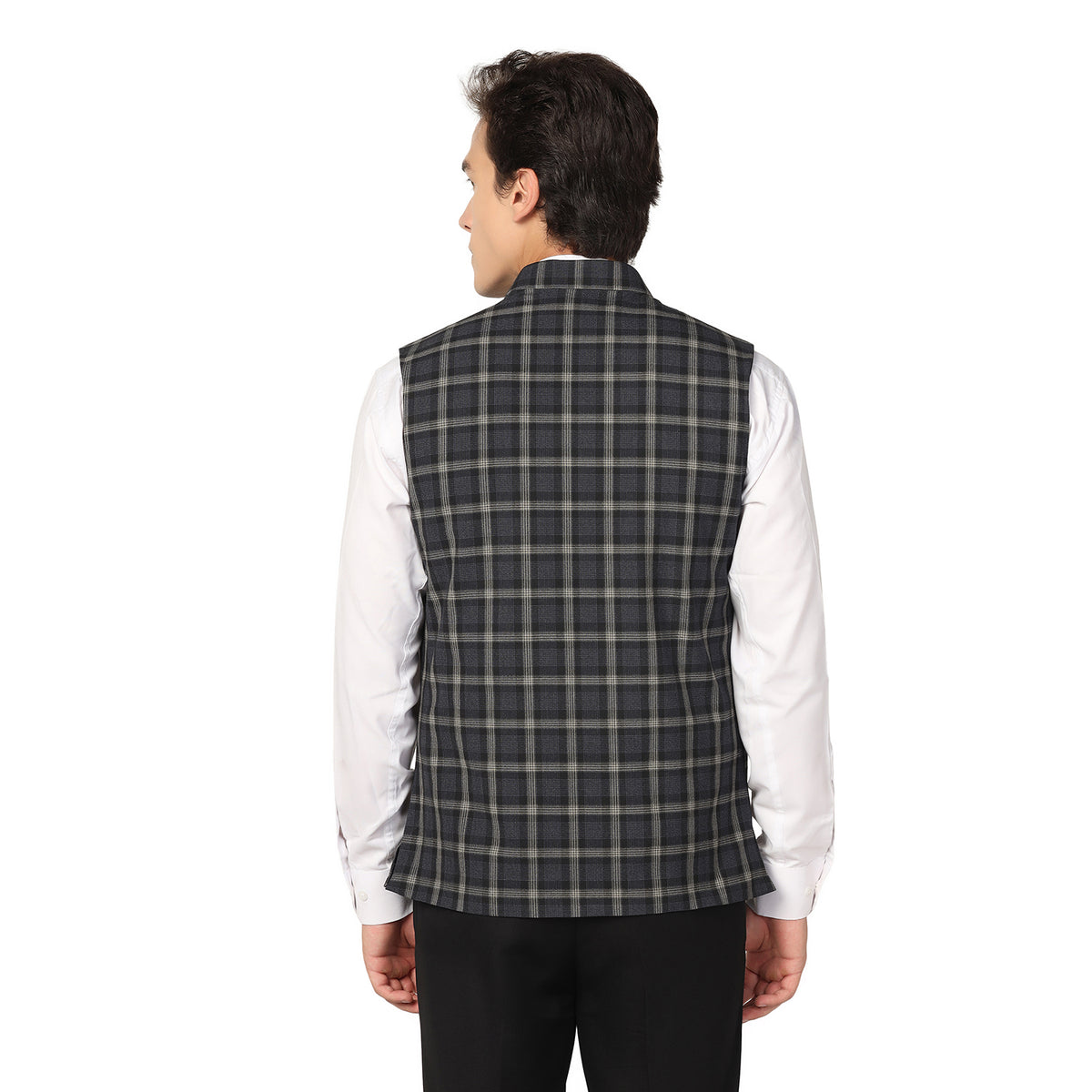 Men Black Check Nehru Jacket