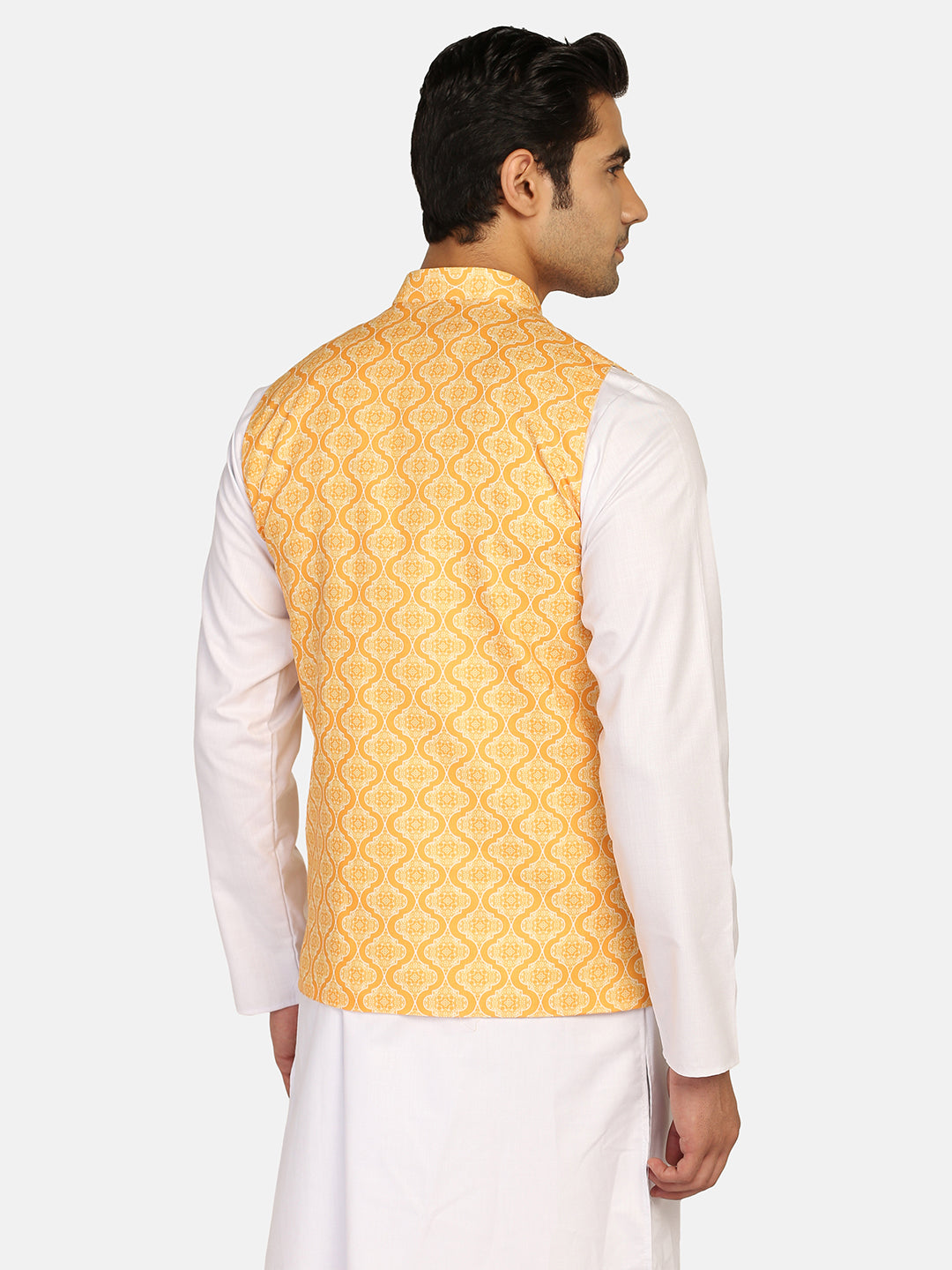 Men Yellow Printed Nehru Jacket