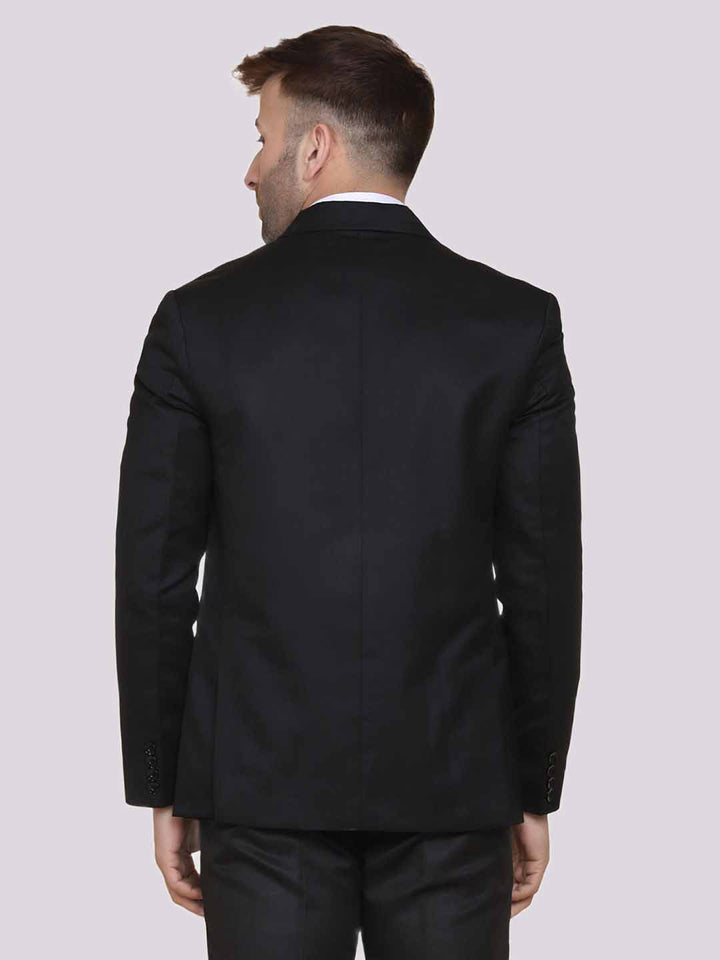 Black Notched Lapel Blazer With Hanky For Men - Tahvo India