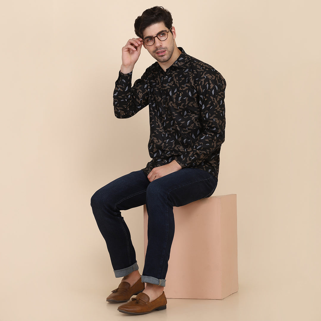 Men Black Printed Casual Shirt