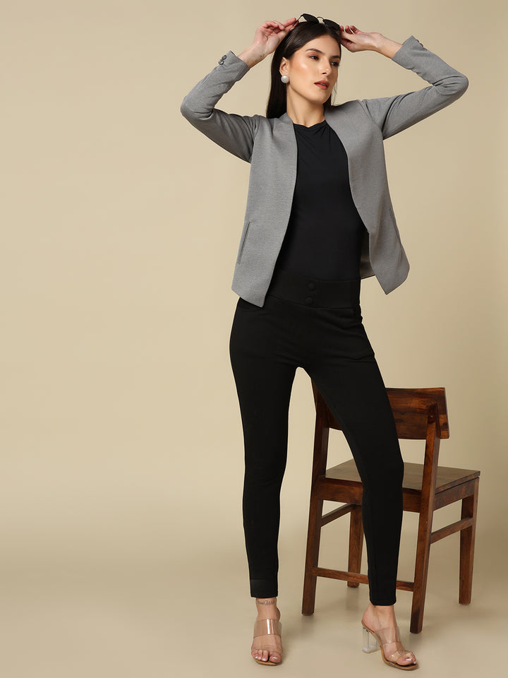 Women Grey Single Breasted Blazer - Tahvo India