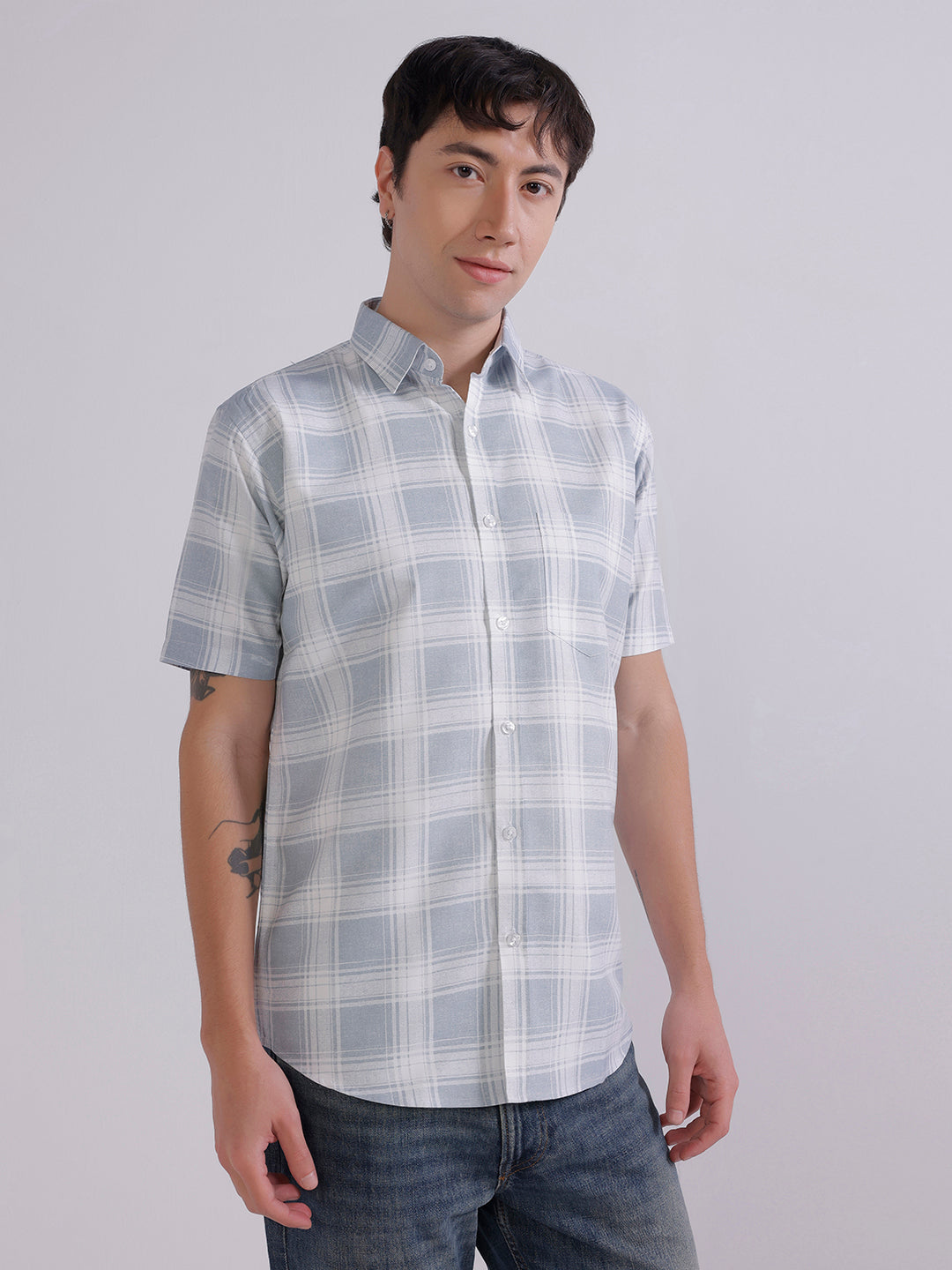 Blue check casual shirt