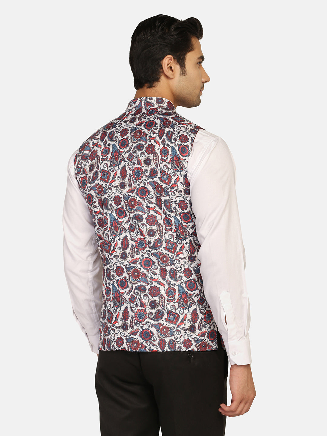 Men White Printed Nehru Jacket