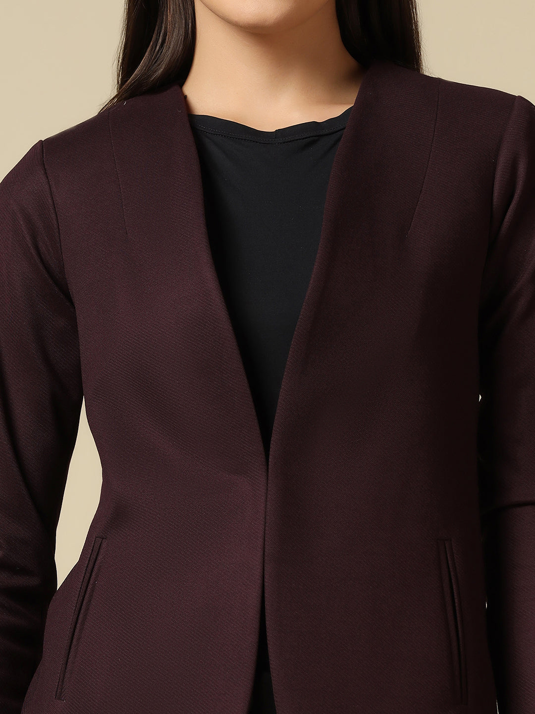 Women Maroon Single Breasted Blazer - Tahvo India