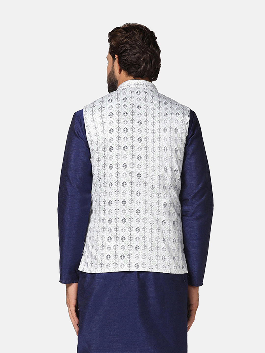 Men Green Cotton Printed Nehru Jacket