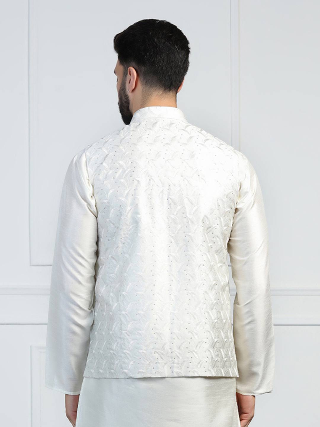 Men White Embroidered Jacket