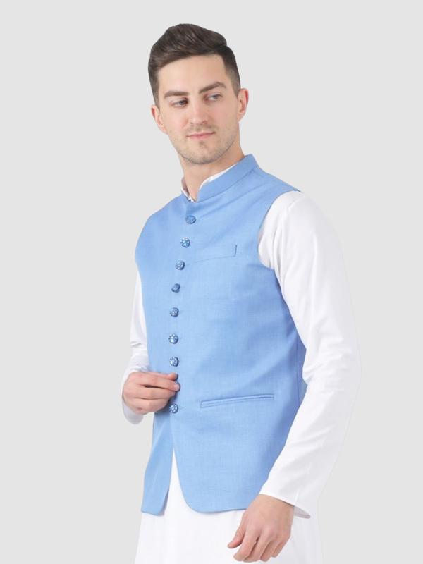 Men Blue 9 Button Nehru Jacket
