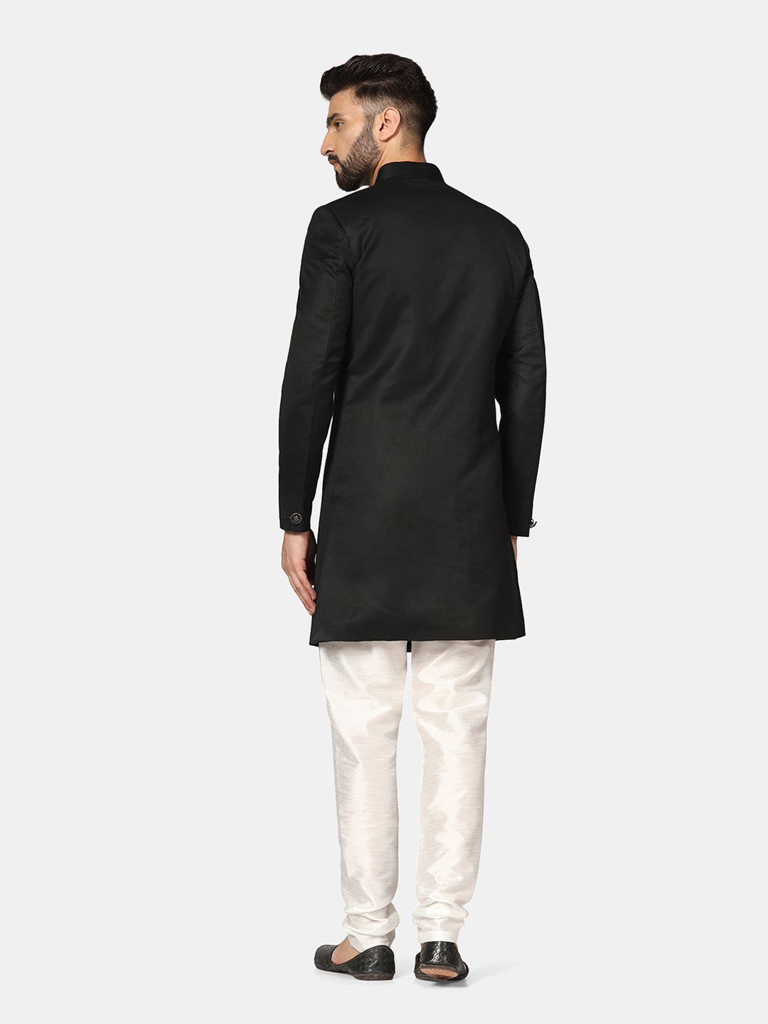 Men Black Cotton Sherwani