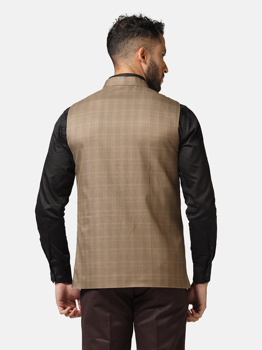 Men Brown Check Nehru Jacket