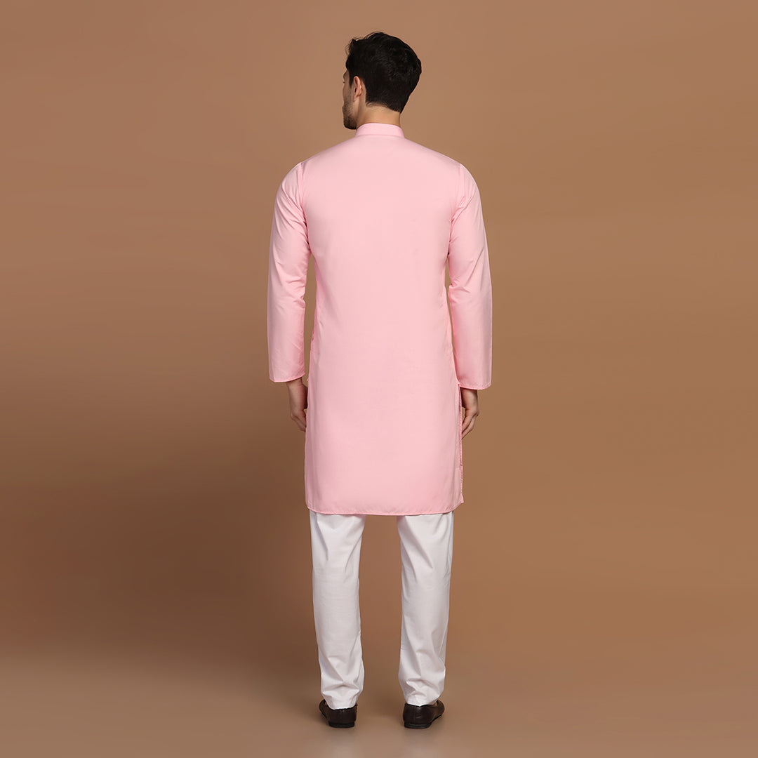 Men Pink Solid Kurta